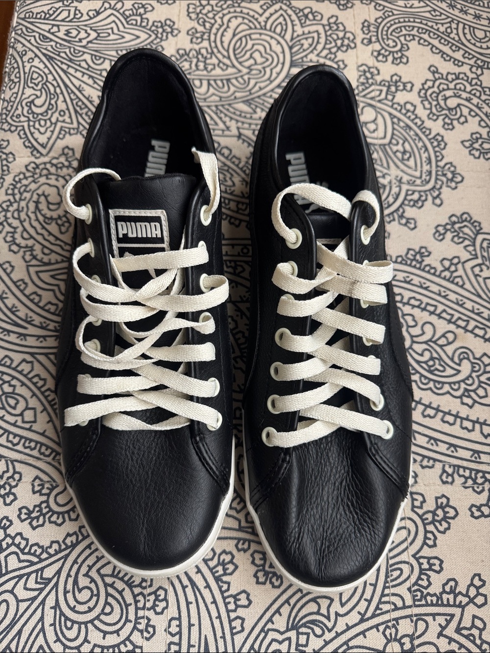 Puma Black Leather Sneakers with White Laces